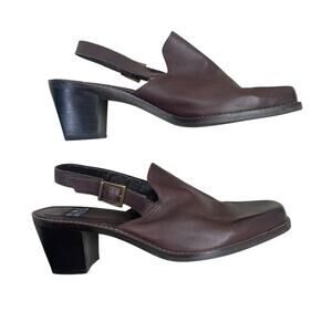 Vintage Slingback Brown Leather Mules By Nine West Size 10